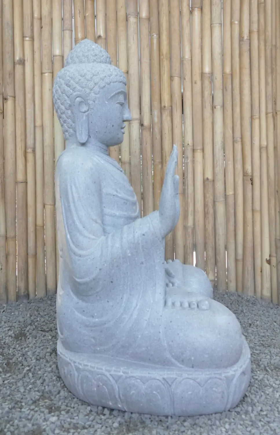  Product image 5 of the product “Seated Buddha made of Riverstone in Abhaya Position - gesture of fearlessness, H.100 cm, natural. ”
